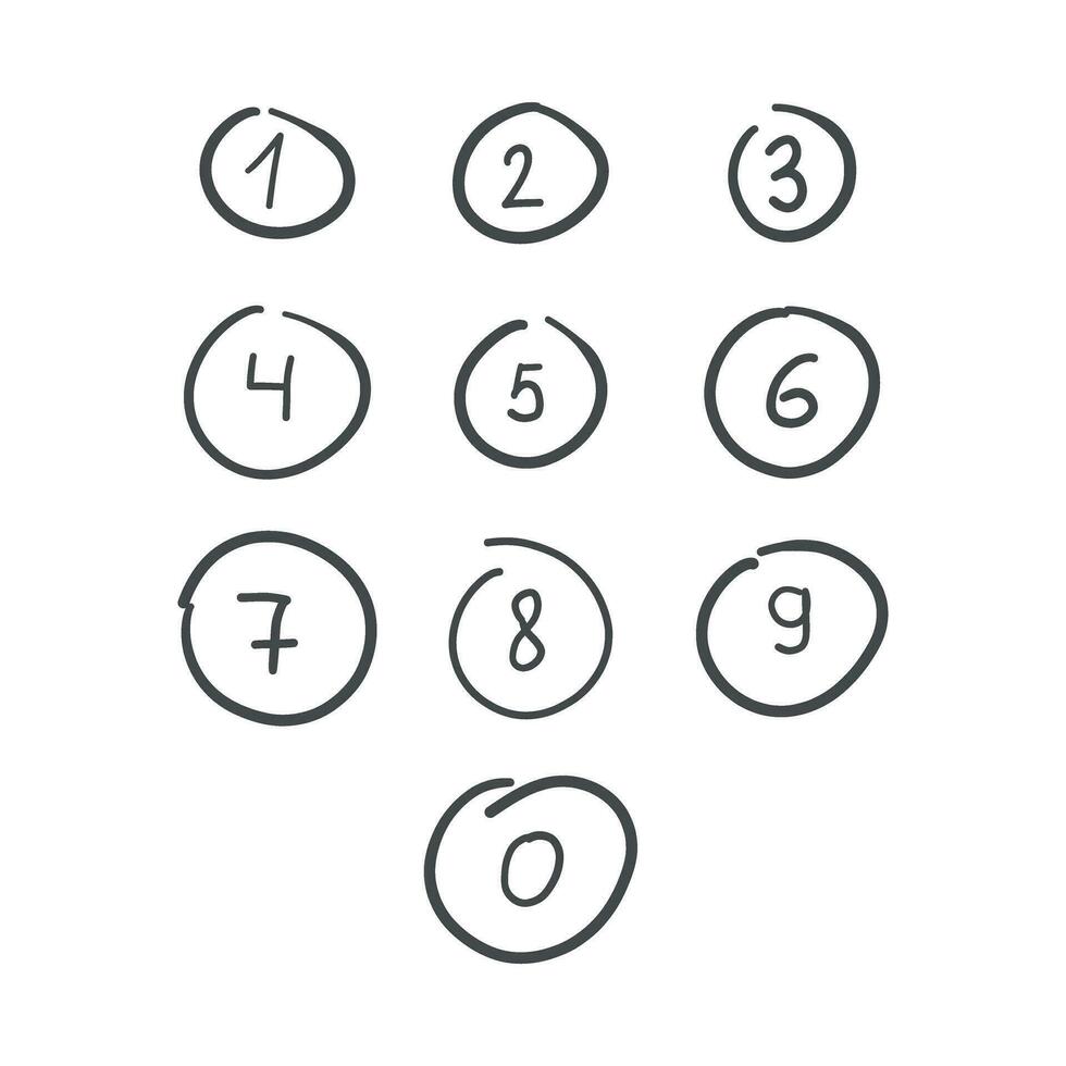 Nombres icône dans main tiré style. nombre vecteur illustration sur isolé Contexte. personnages signe affaires concept.