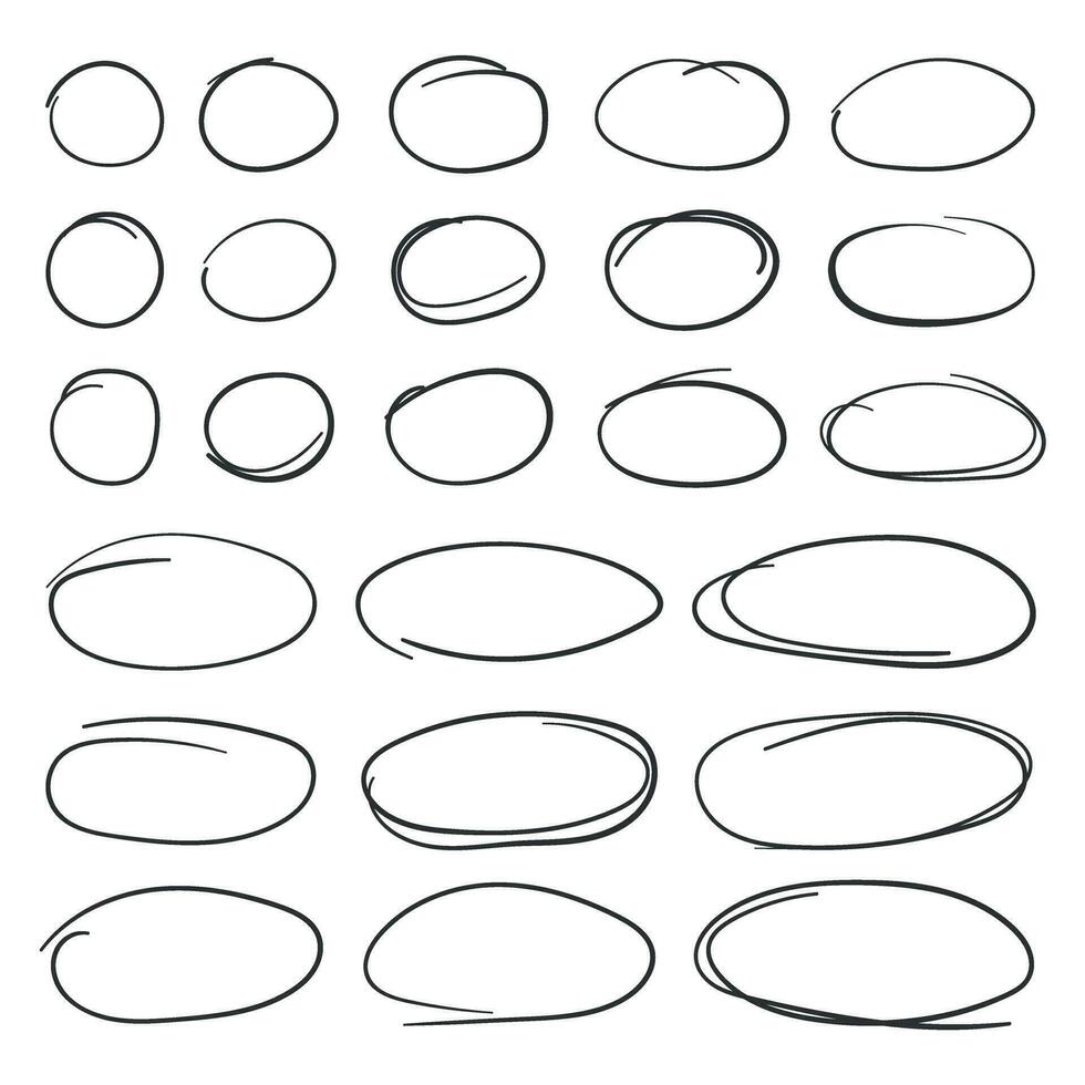 cercle ligne esquisser icône dans main tiré style. circulaire griffonner griffonnage vecteur illustration sur isolé Contexte. crayon ou stylo bulle signe affaires concept.