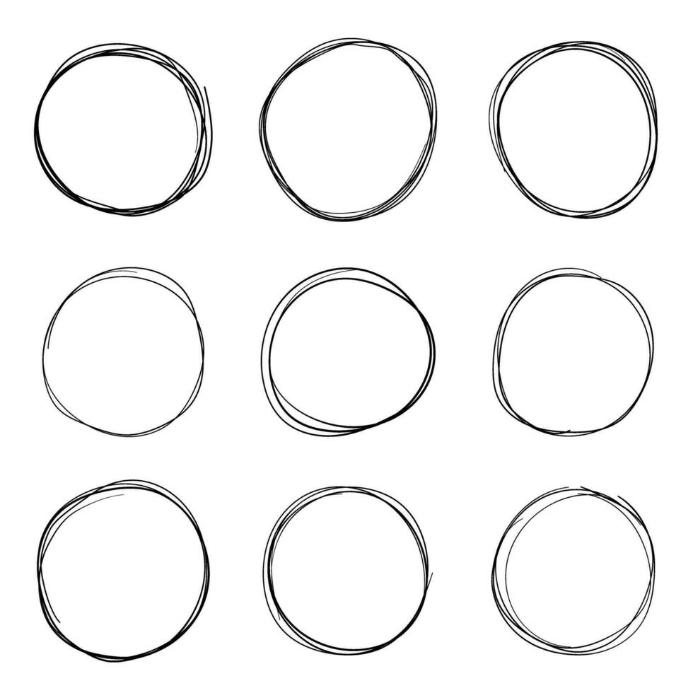 cercle ligne esquisser icône dans main tiré style. circulaire griffonner griffonnage vecteur illustration sur isolé Contexte. crayon ou stylo bulle signe affaires concept.