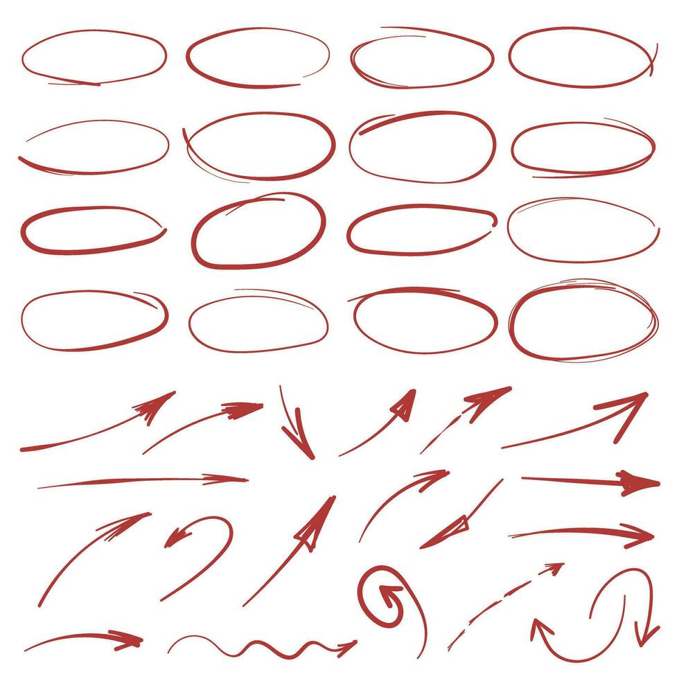 cercle ligne esquisser et La Flèche icône dans main tiré style. circulaire griffonner griffonnage vecteur illustration sur isolé Contexte. crayon ou stylo bulle signe affaires concept.