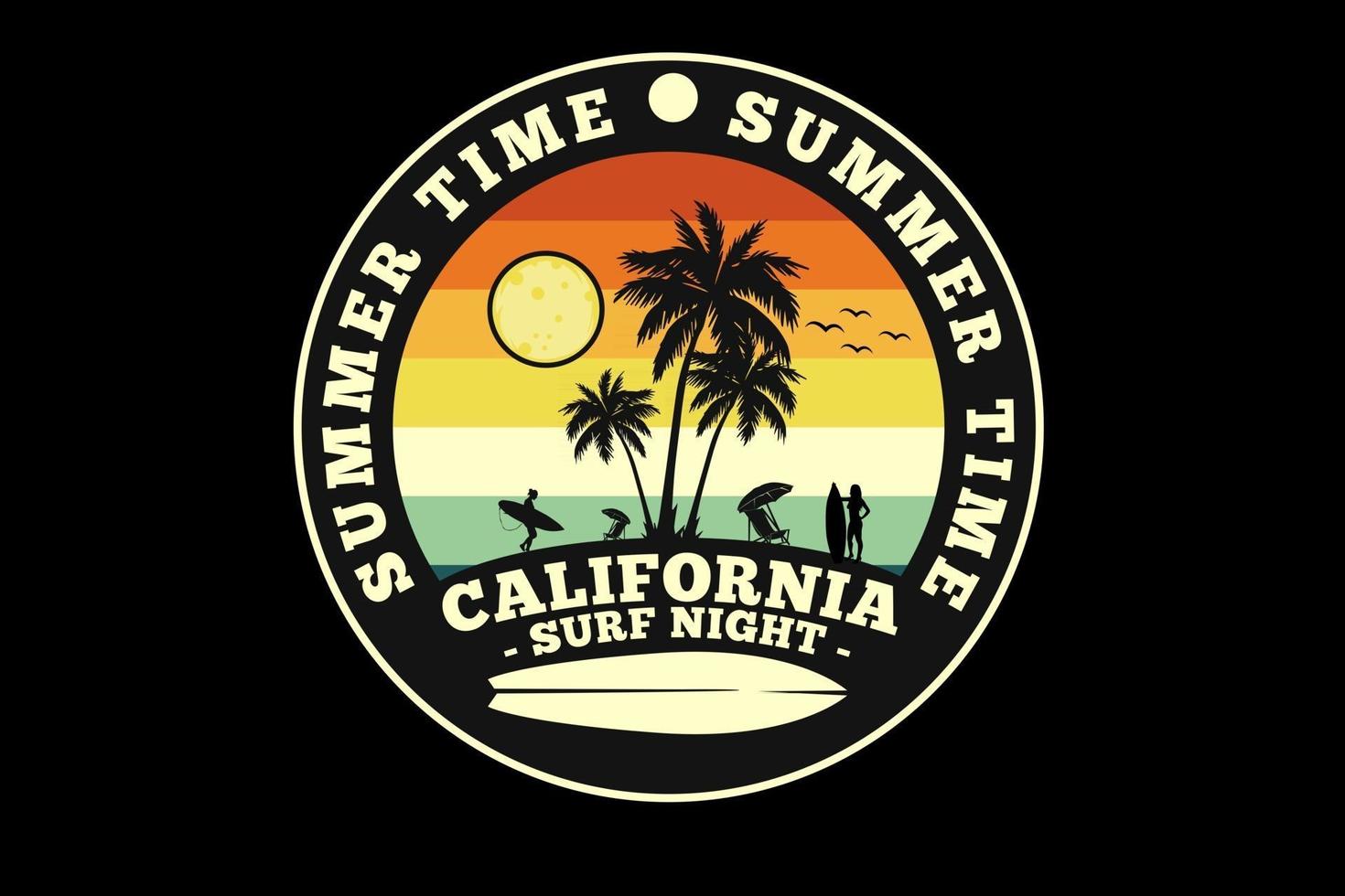 conception de silhouette de nuit de surf de californie d'heure d'été vecteur