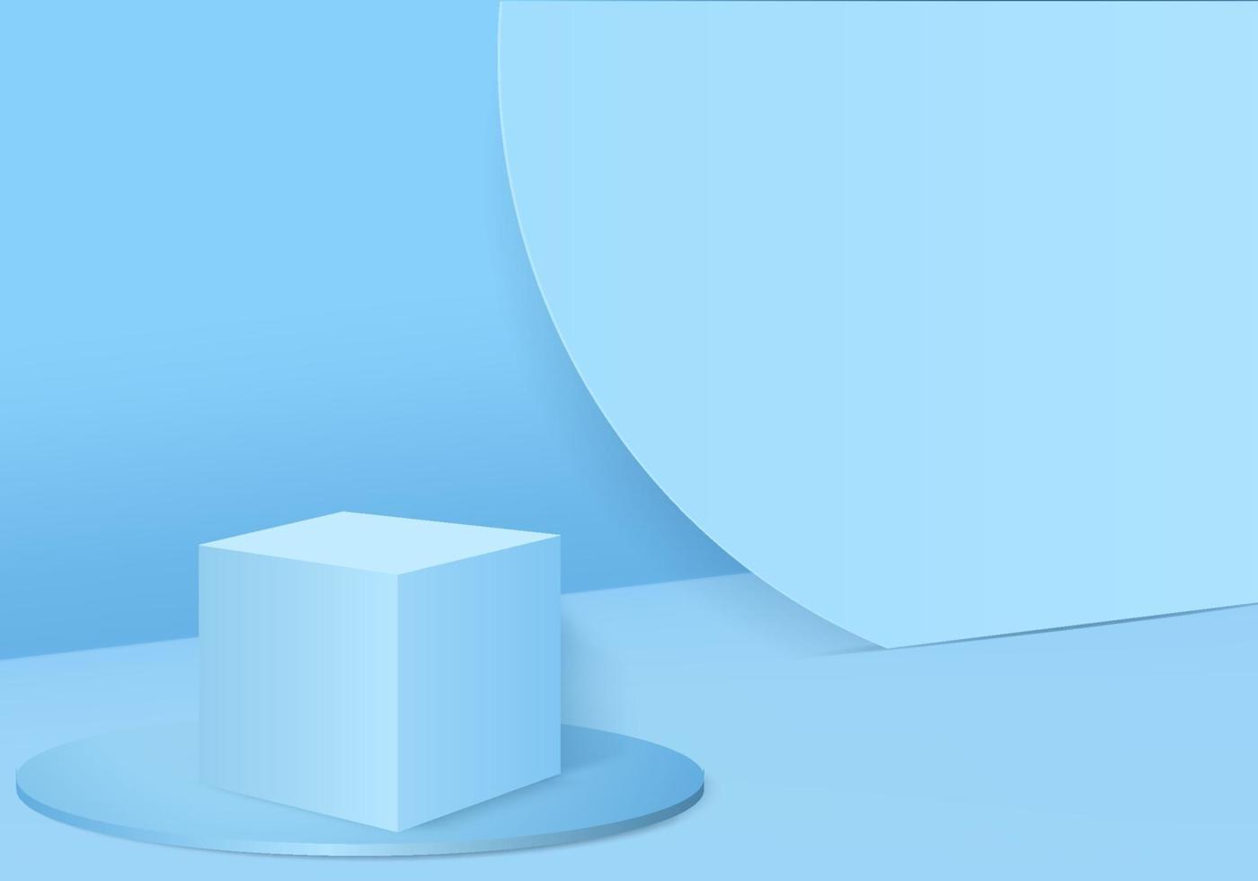 podium en composition bleue abstraite, rendu 3d, illustration 3d, maquette d'arrière-plan bleu 3d avec podium et scène murale rose minimale, maquette 3d forme géométrique abstraite couleur pastel bleu. scène pour les récompenses sur le site Web en moderne. vecteur