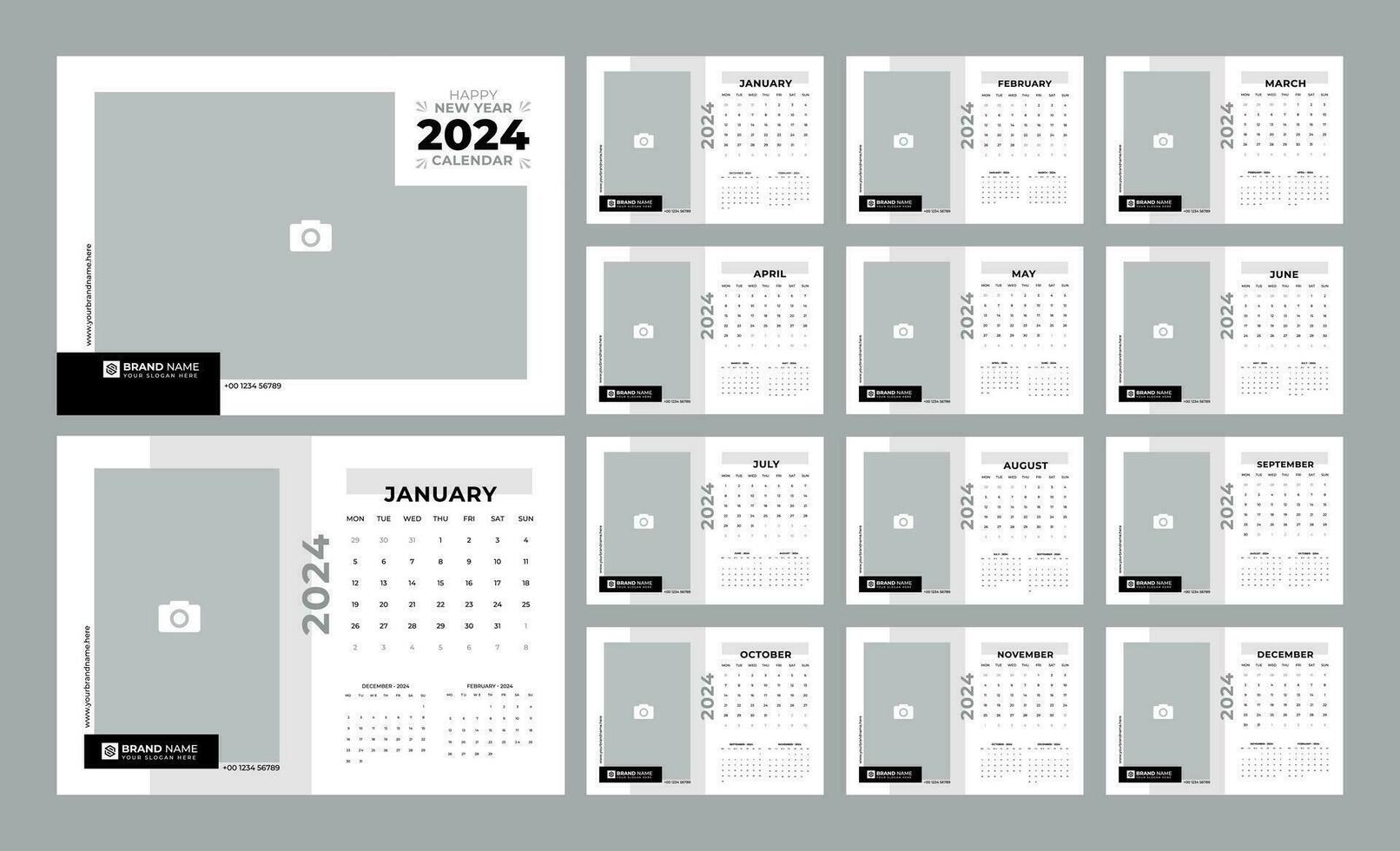 bureau calendrier 2024 modèle. 12 mois inclus. modifiable 2024 calendrier  conception. vecteur illustration 27686813 Art vectoriel chez Vecteezy