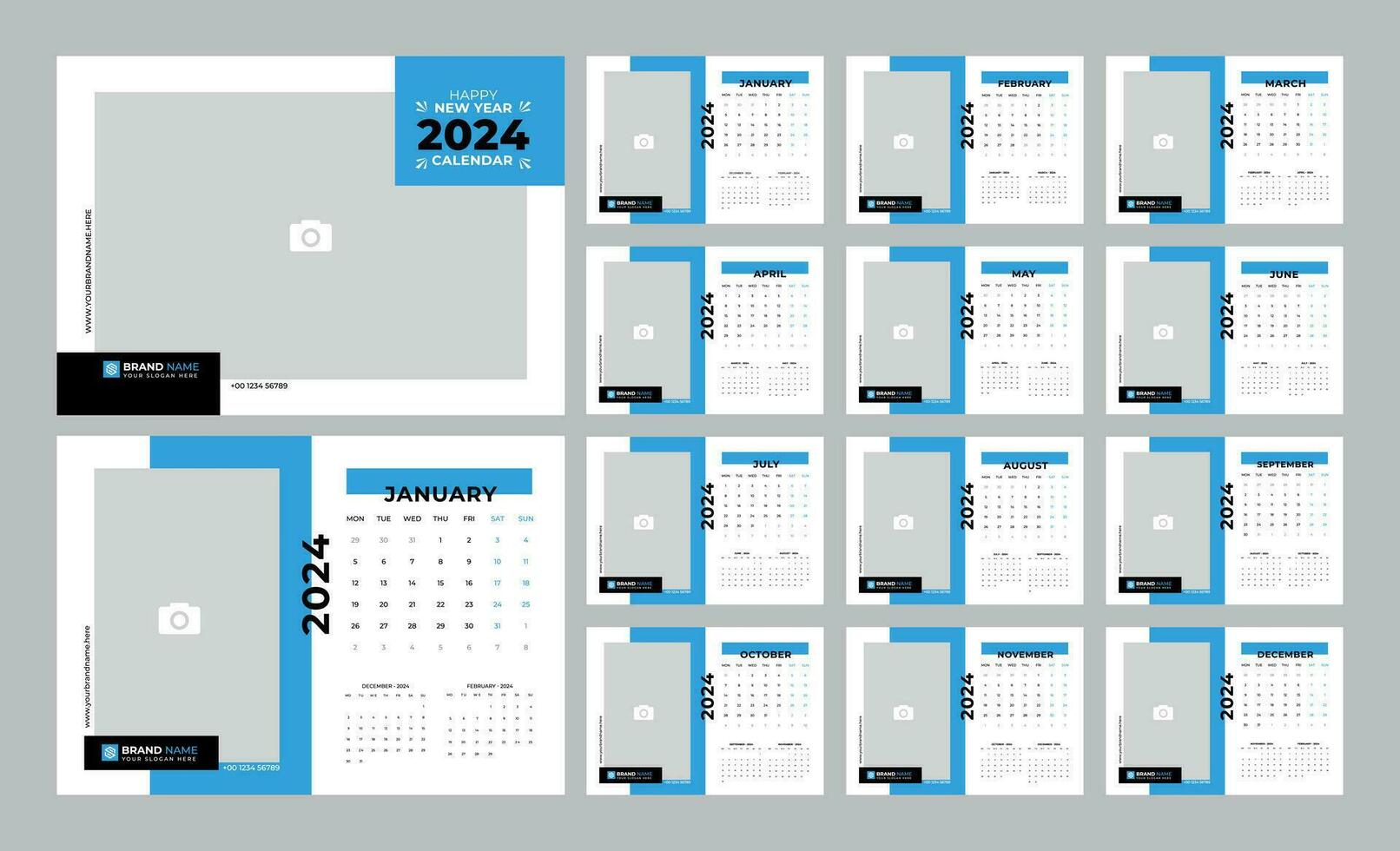 bureau calendrier 2024 modèle. 12 mois inclus. modifiable 2024 calendrier  conception. vecteur illustration 27686813 Art vectoriel chez Vecteezy