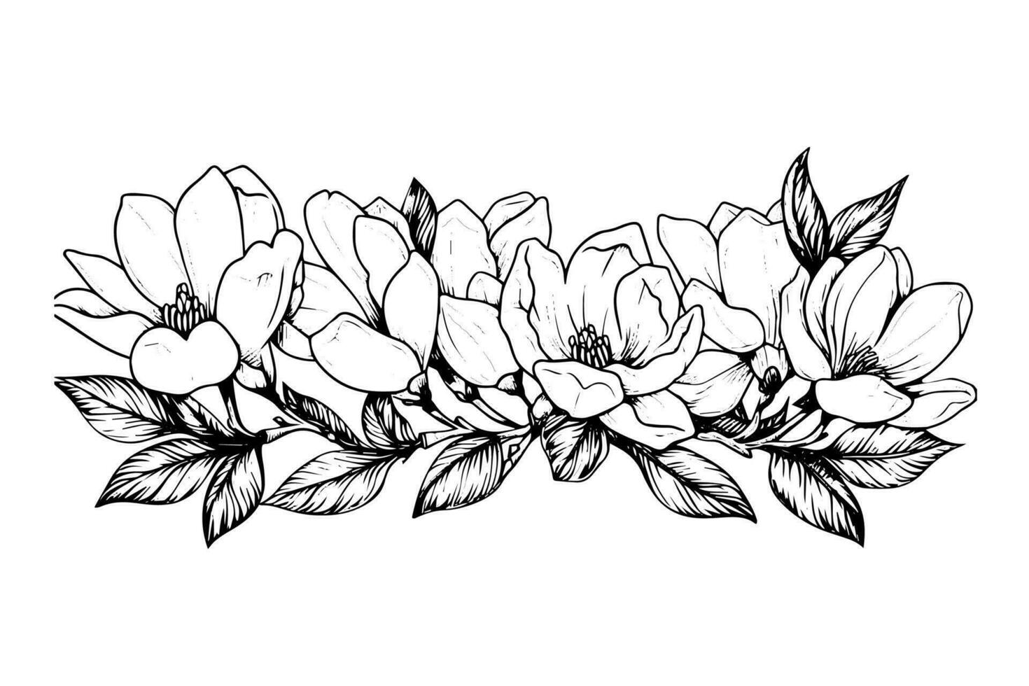 main tiré magnolia fleur encre esquisser. gravure style vecteur illustration.