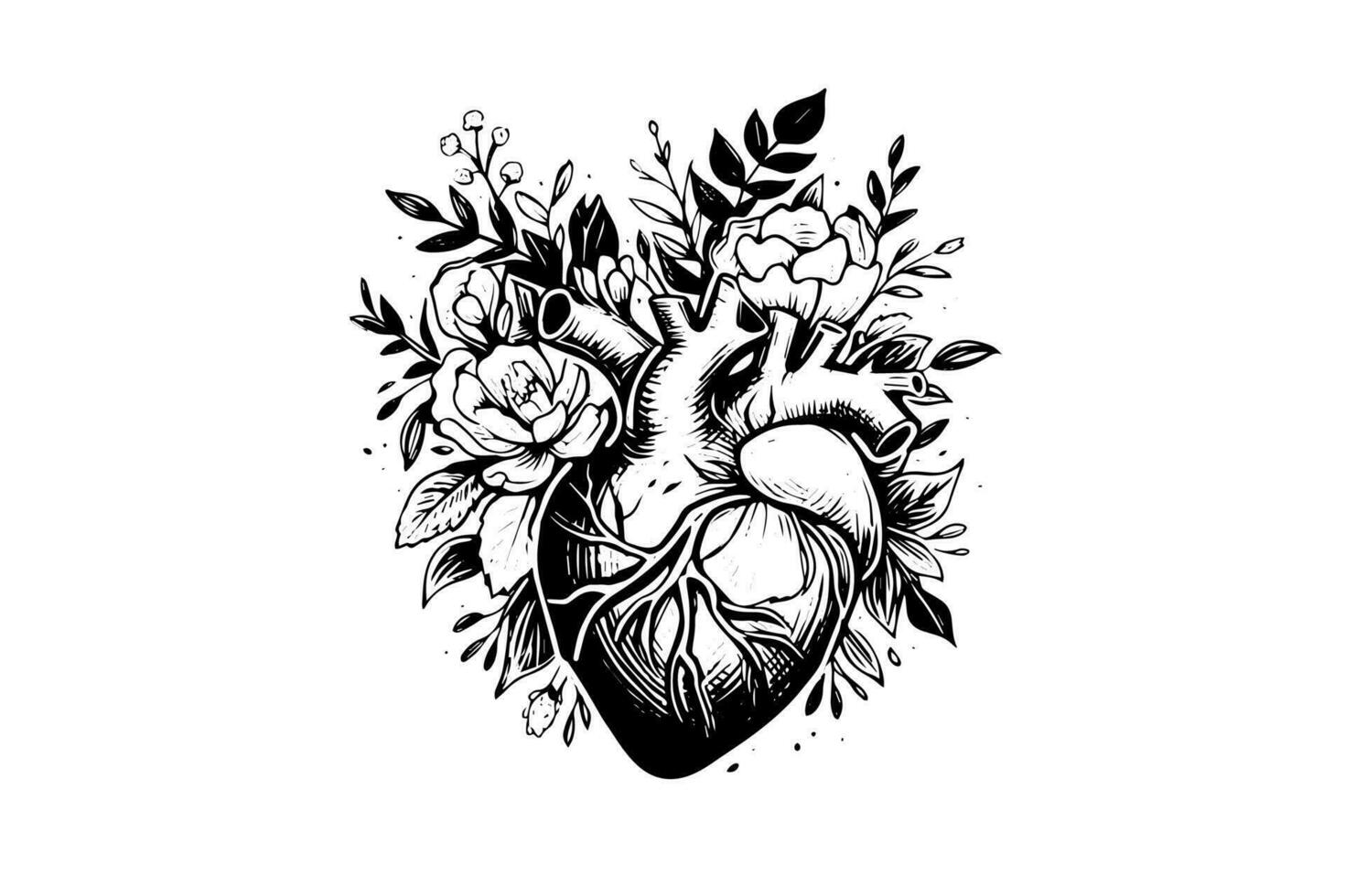 Valentin journée carte ancien illustration. floral anatomique cœur. vecteur illustration