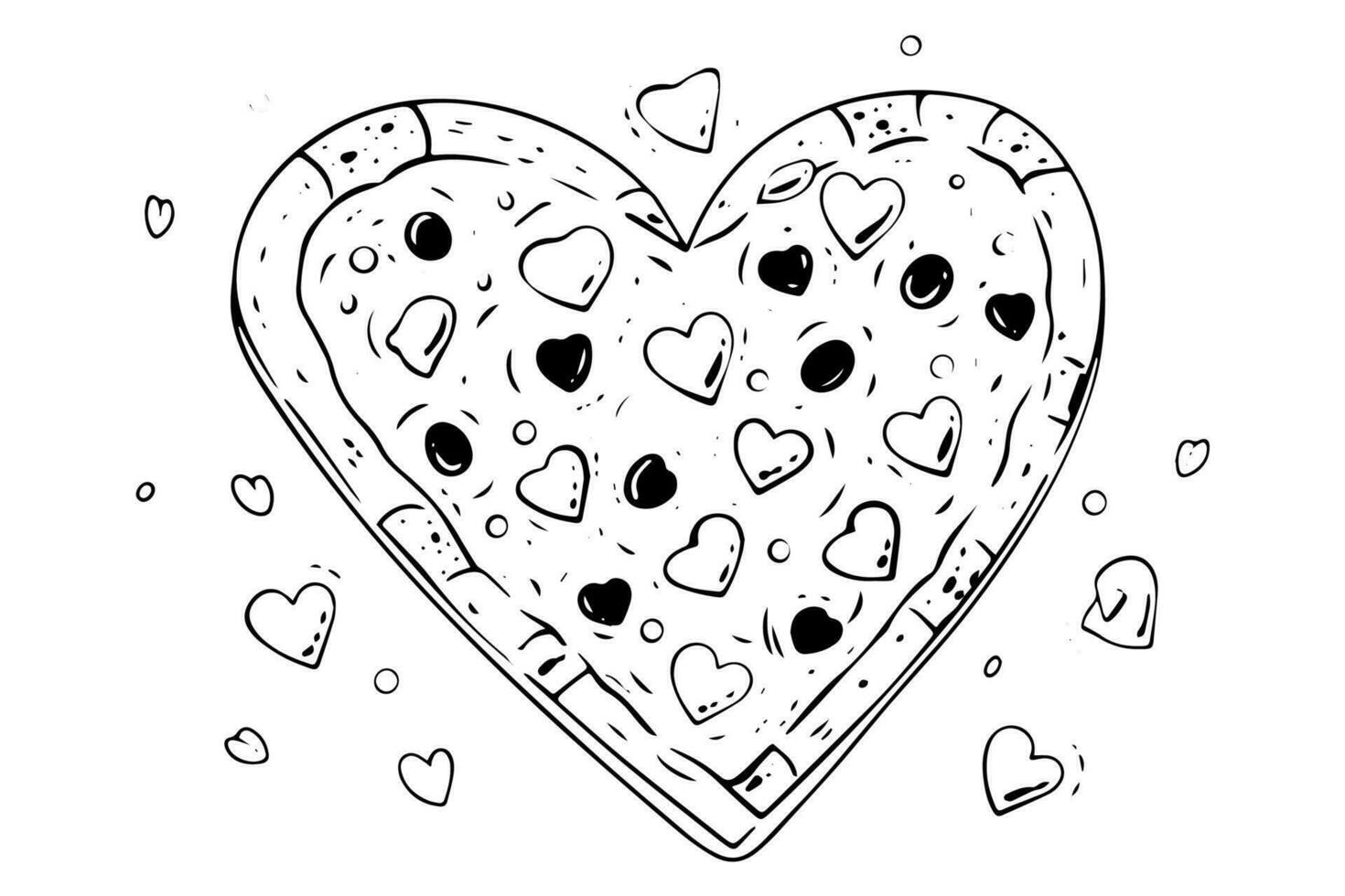 tranche de Pizza amoureux encre esquisser. gravure style vecteur illustration. art pour imprimer, conception, bannière.
