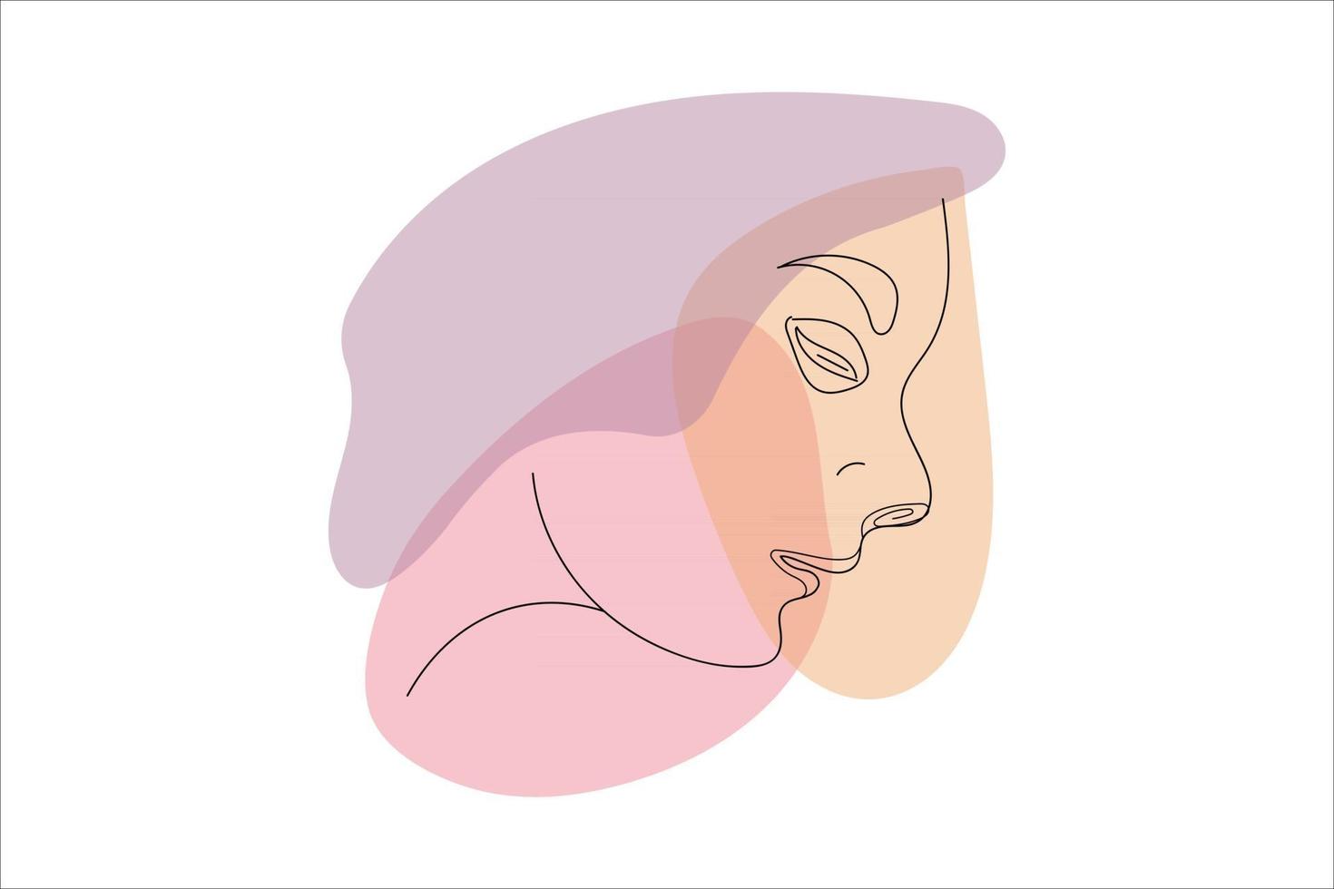 beau visage de fille. concept de beauté féminine séduisante jeune femme portrait. dessin continu d'une ligne. illustration vectorielle noir et blanc vecteur