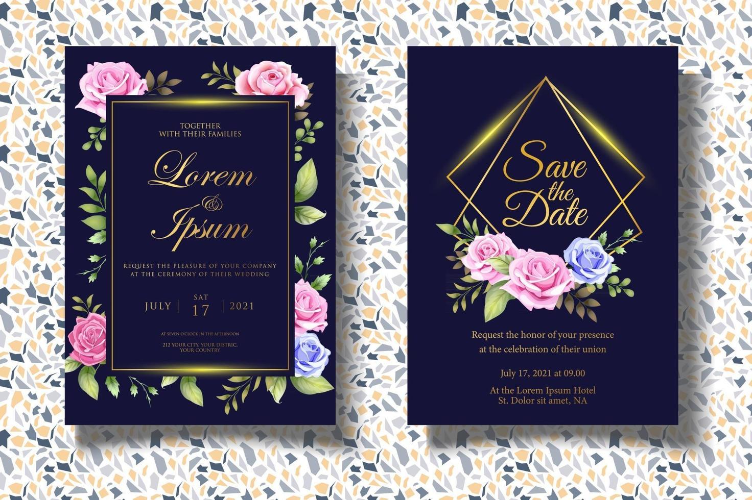 carte d'invitation de mariage floral dessin à la main de luxe vecteur