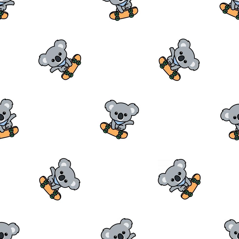 Koala mignon jouant le modèle sans couture de dessin animé de planche à roulettes, illustration vectorielle vecteur