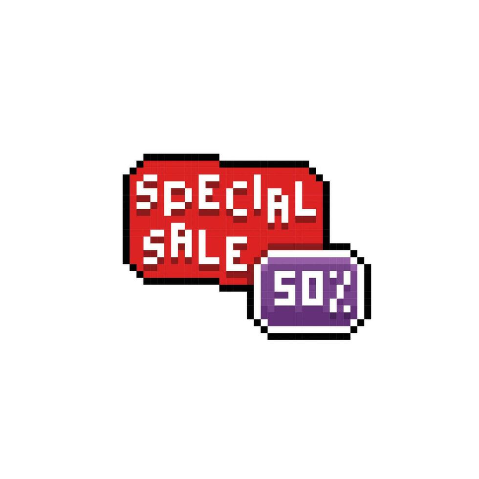 spécial vente cinquante pour cent étiquette dans pixel art style vecteur