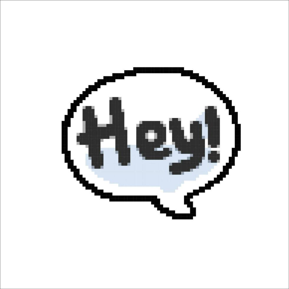 Hey bavarder bulle signe dans pixel art style vecteur