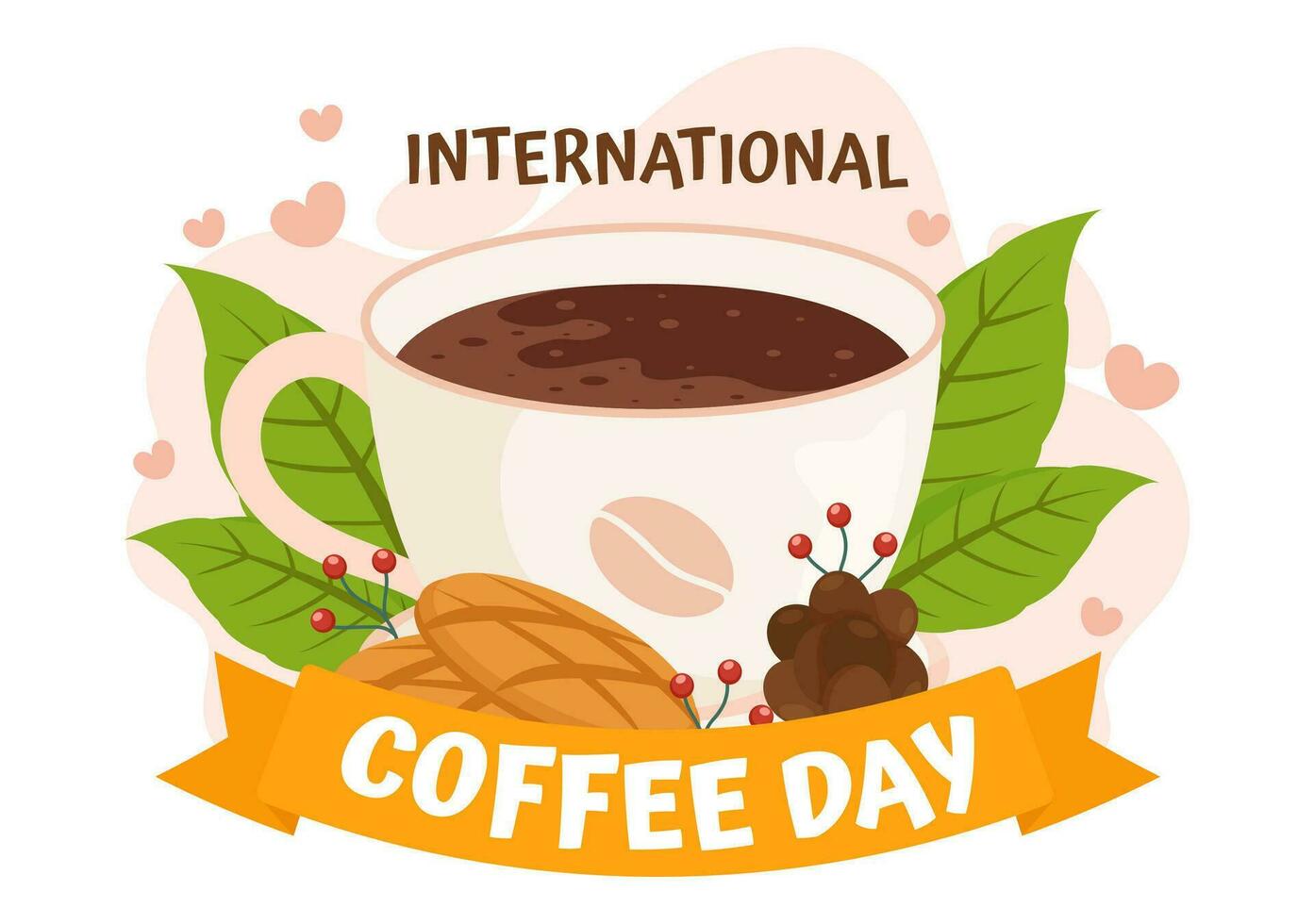 international café journée vecteur illustration sur 1er octobre avec parfumé boisson et marron Contexte dans plat dessin animé main tiré modèles