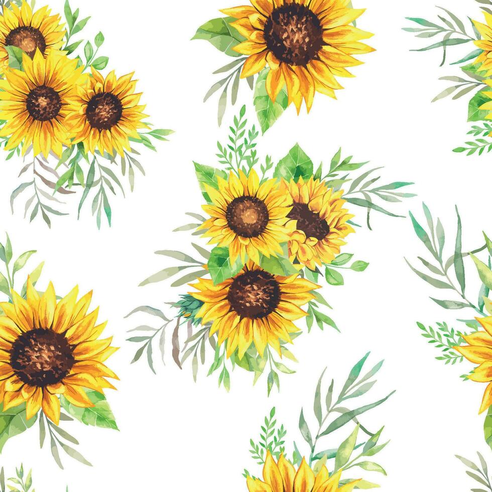 élégant floral sans couture modèle avec aquarelle tournesols et verdure vecteur