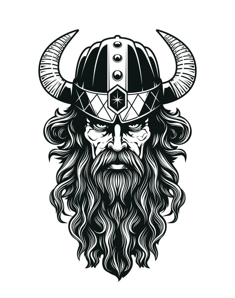 viking tête noir et blanc vecteur