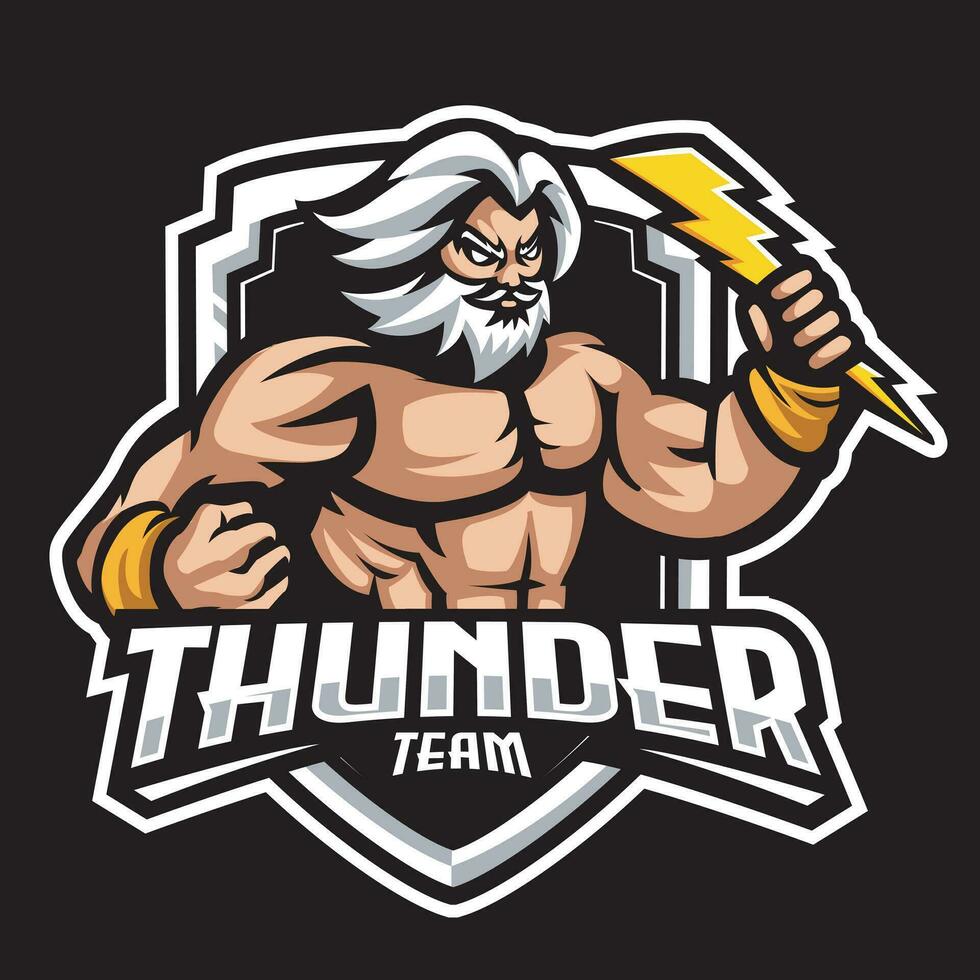 Zeus tonnerre Dieu mascotte esport logo conception des illustrations vecteur modèle