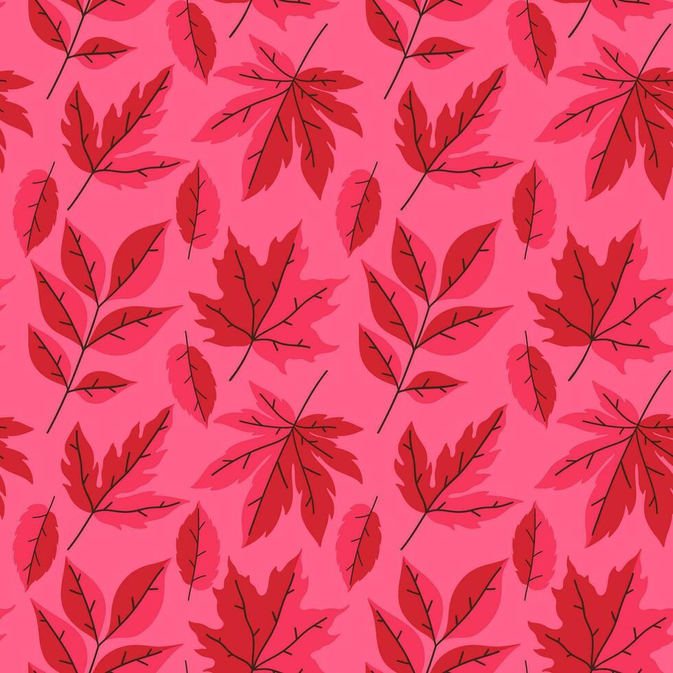 sans couture modèle avec l'automne feuilles dans rouge-rose couleurs. vecteur graphique.