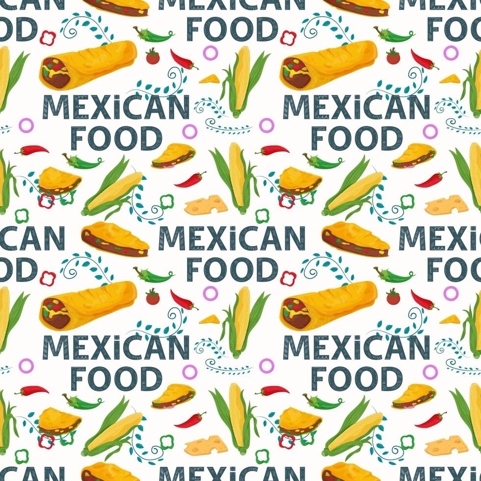 modèle sans fin plat sans fin sur le thème de la cuisine mexicaine maïs maïs et tortillas taco cheetos sur fond blanc vecteur