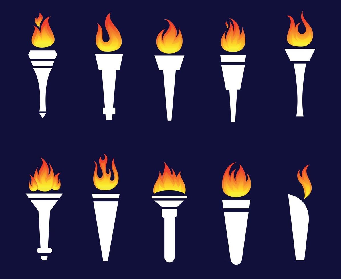 Flamme de feu collection blanche vecteur conception d'illustration de flamme abstraite avec fond bleu