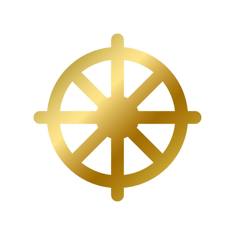 dharma chakra symbole isolé bouddhisme signe doré vecteur