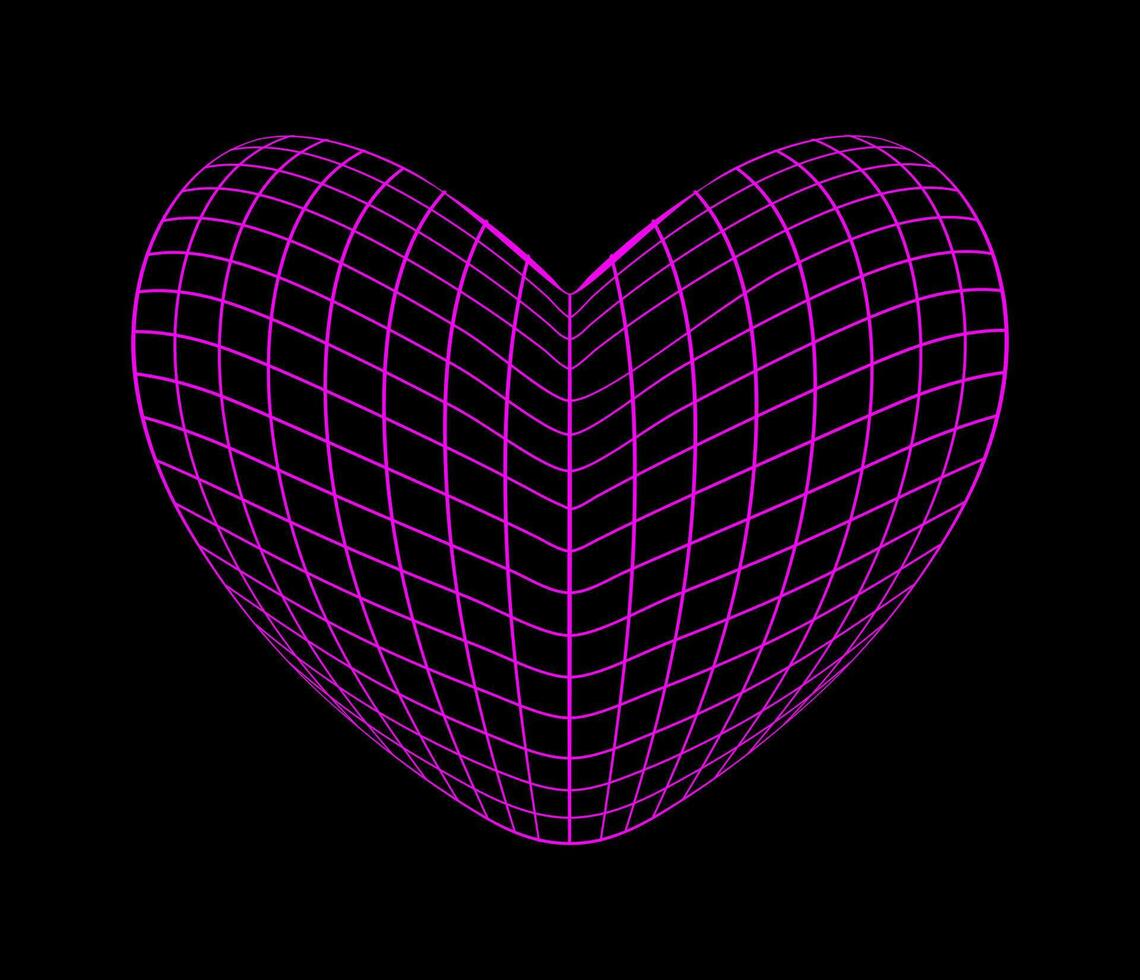 néon rose filaire cœur forme sur noir Contexte. futuriste cyberpunk la grille chiffre. y2k rétro style. vecteur