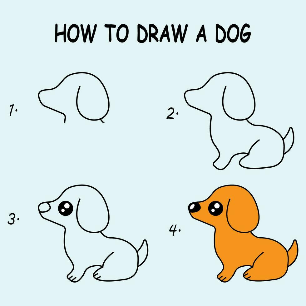 étape par étape à dessiner une chien. dessin Didacticiel une chien. dessin leçon pour les enfants. vecteur illustration