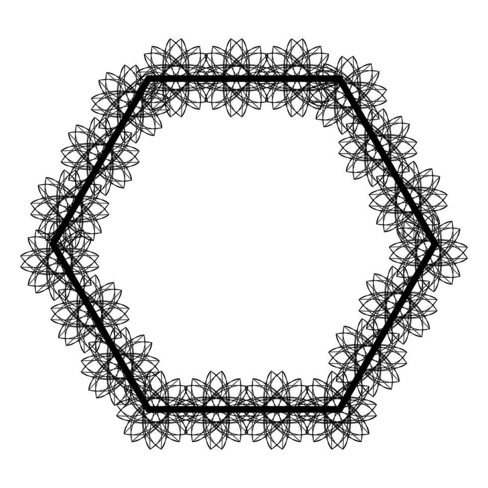 Cadre hexagonal napperon ancien avec dentelle autour le bords vecteur