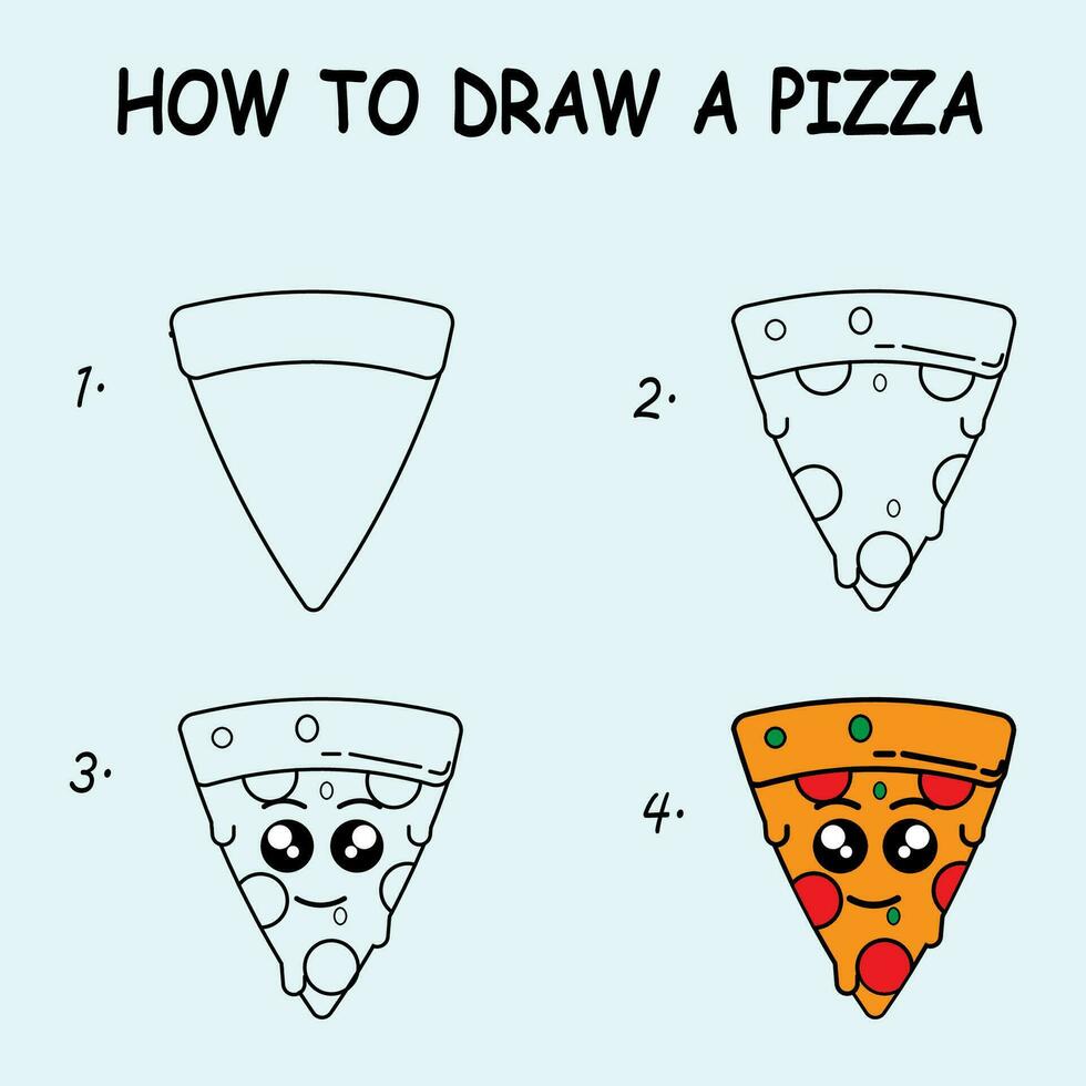 Comment à dessiner une mignonne Pizza. bien pour dessin enfant enfant illustration. vecteur illustration