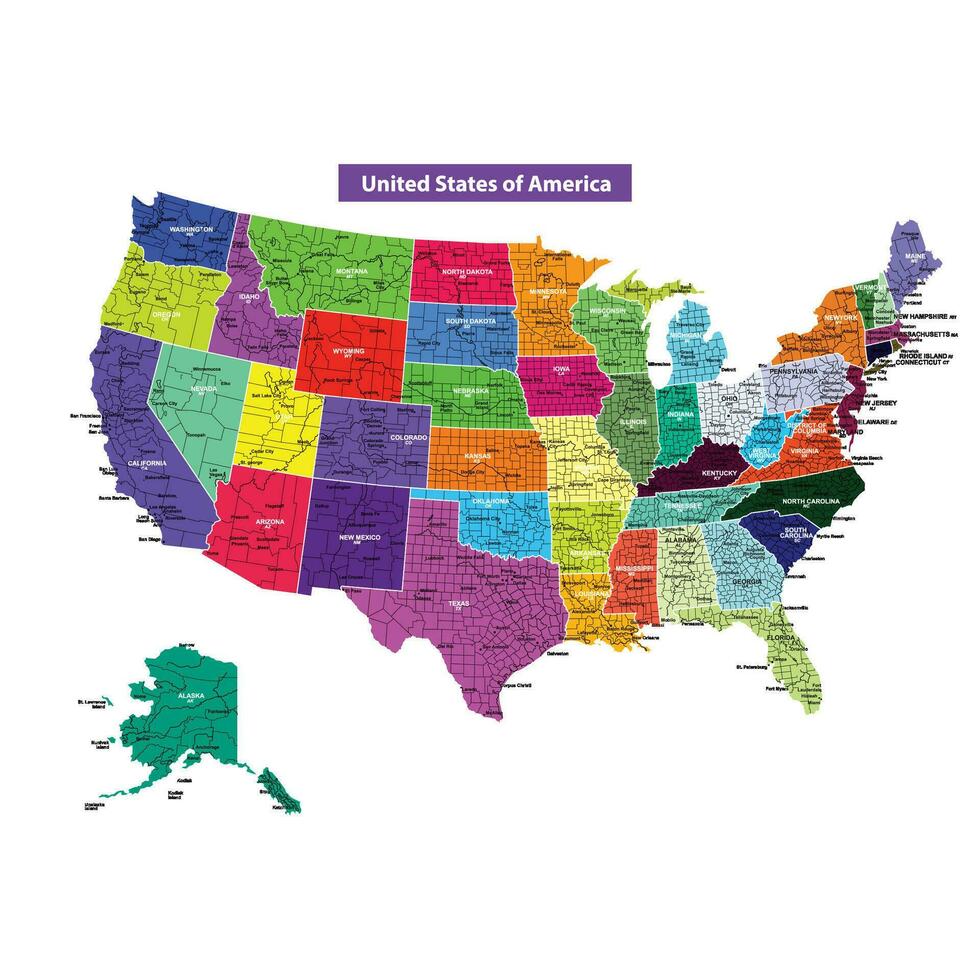 Etats-Unis carte vecteur coloré illustration