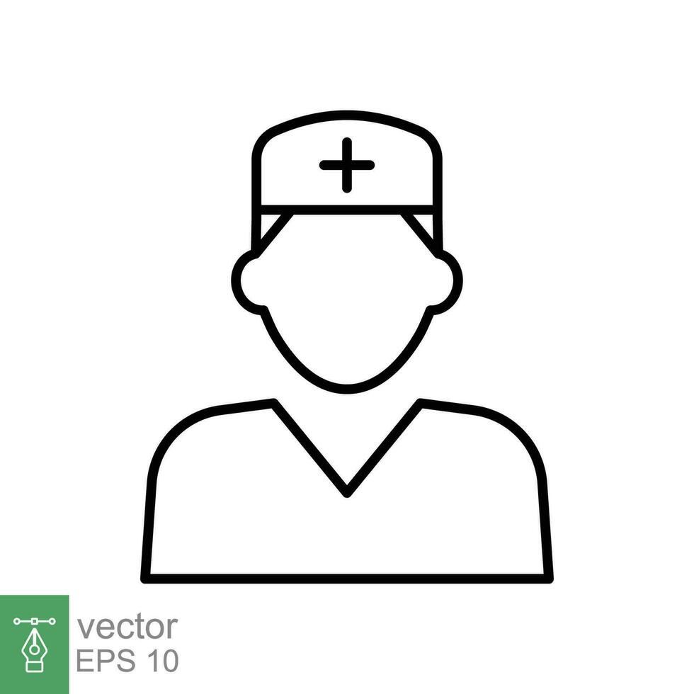 infirmière icône. Facile contour style. médical assistant, homme, homme, médical, médecin, santé, médecine, hôpital concept. mince ligne symbole. vecteur isolé sur blanc Contexte. eps.