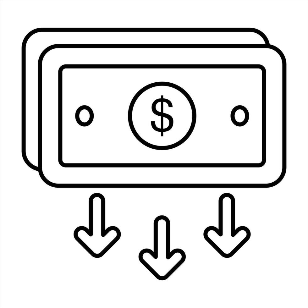 argent vers le bas ligne icône conception style vecteur