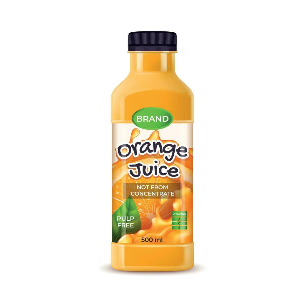 réaliste détaillé 3d Orange jus Plastique bouteille. vecteur