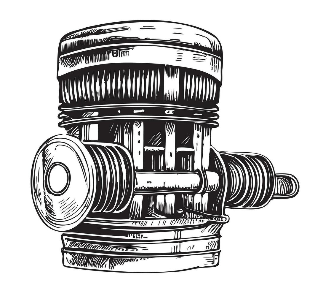 voiture piston main tiré esquisser vecteur illustration transport ingénierie