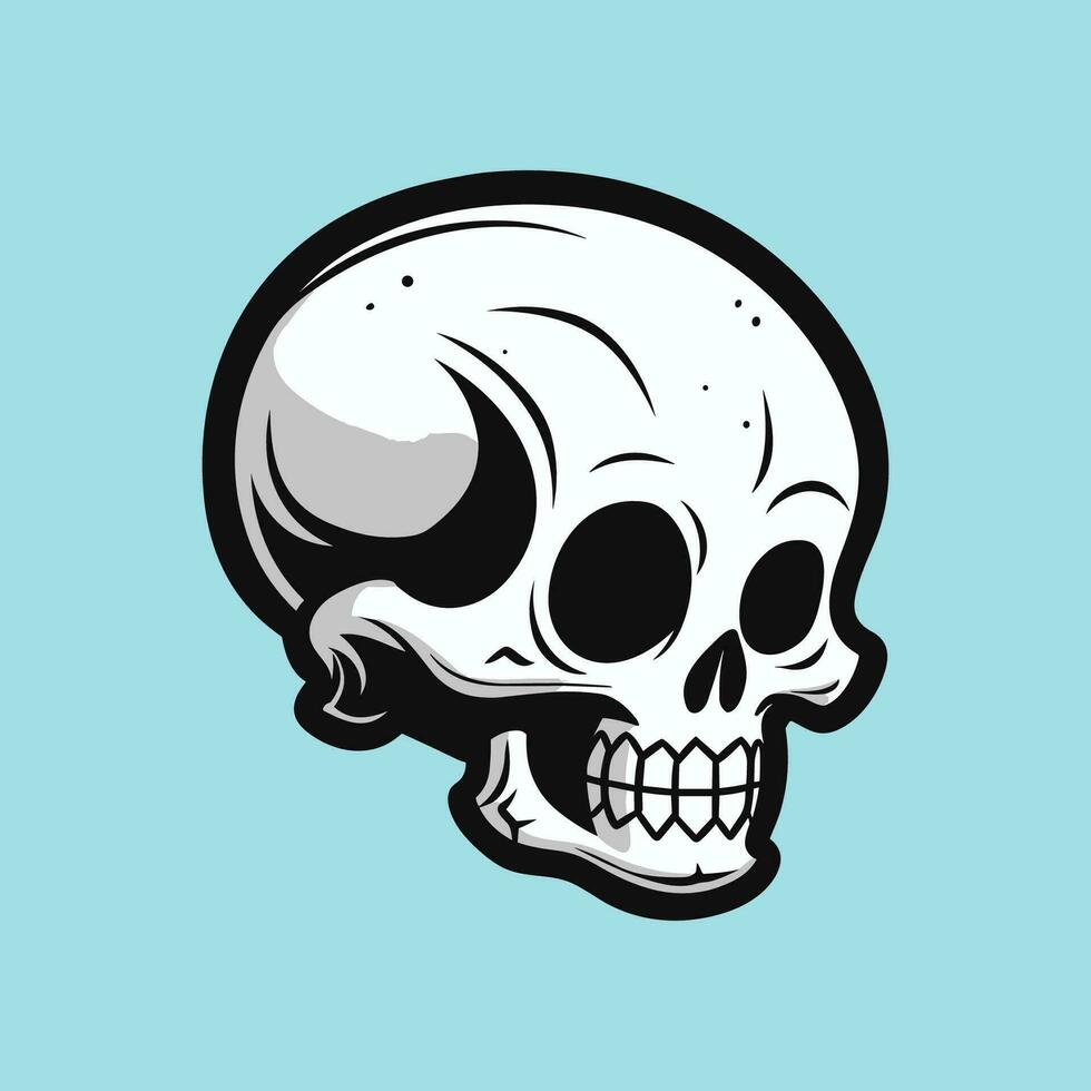 dessin animé crâne avec tranchant les dents sur bleu vecteur