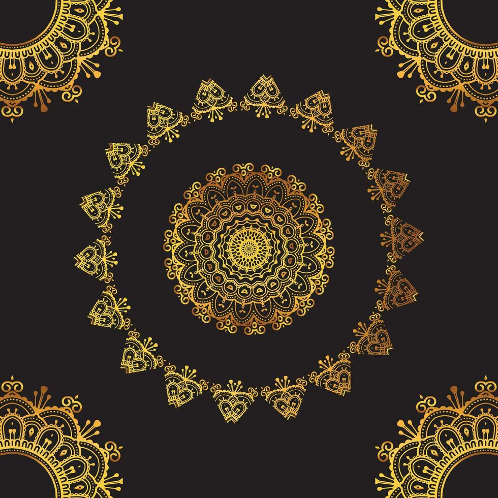 luxe ornemental mandala conception Contexte dans or, luxe mariage invitation, ornemental floral coin cadre, noir Contexte avec or mandala décoration vecteur