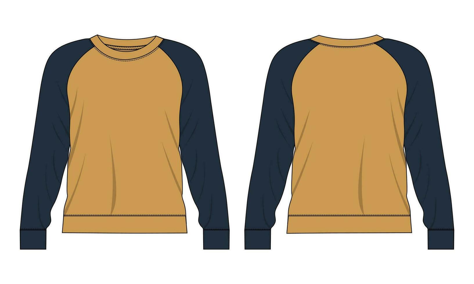 longue manche sweat-shirt technique mode plat esquisser vecteur illustration modèle de face et retour vues. toison Jersey sweat-shirt chandail sauteur pour Pour des hommes et garçons.