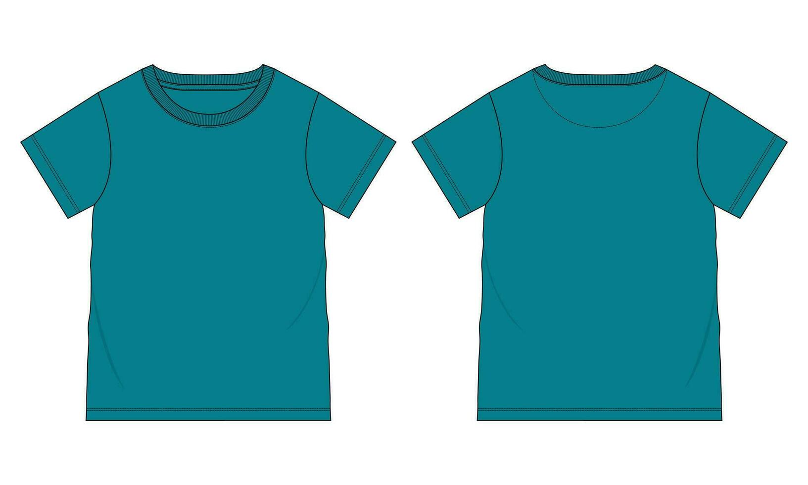 court manche de base T-shirt technique mode plat esquisser vecteur illustration modèle de face et retour vues. de base vêtements conception moquer en haut pour des gamins et garçons.