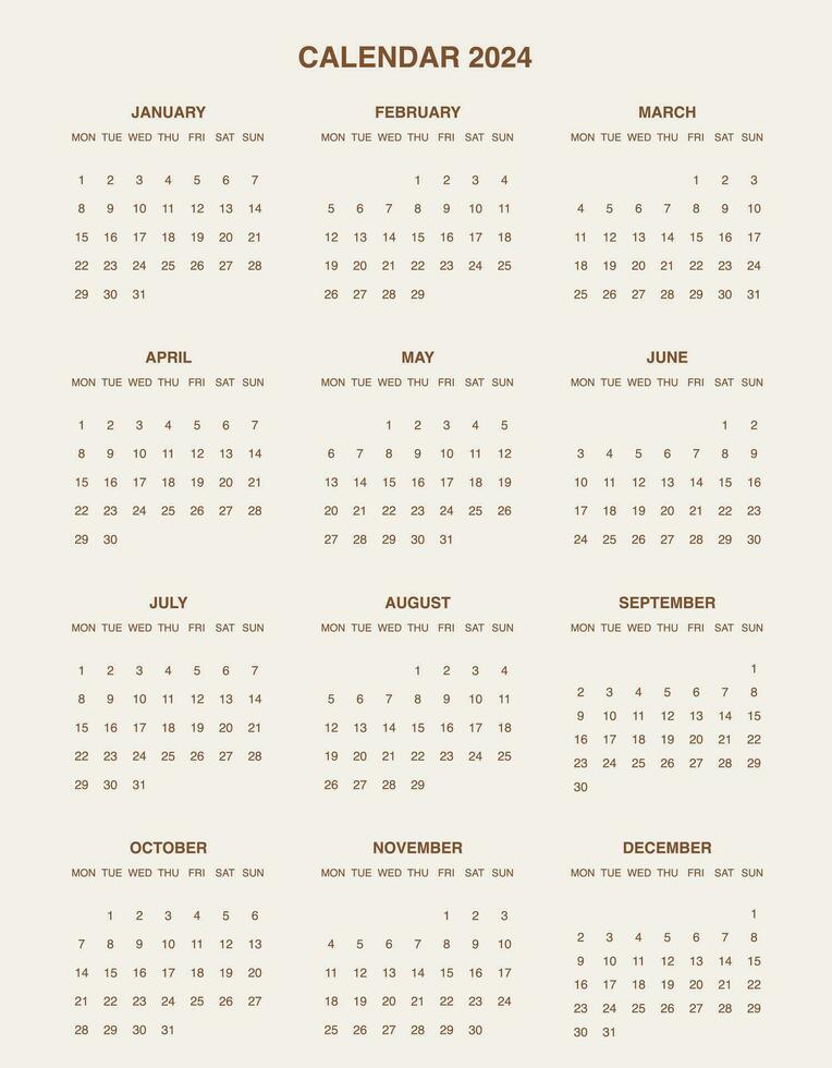 2024 année calendrier imprimable portrait vecteur