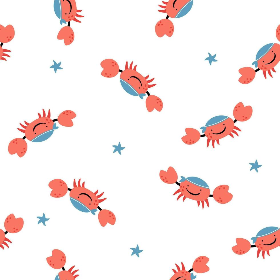 marrant Crabe sans couture modèle. idéal pour bébé impressions, garderie décor, fond d'écran, emballage papier, papeterie, scrapbooking, etc. vecteur