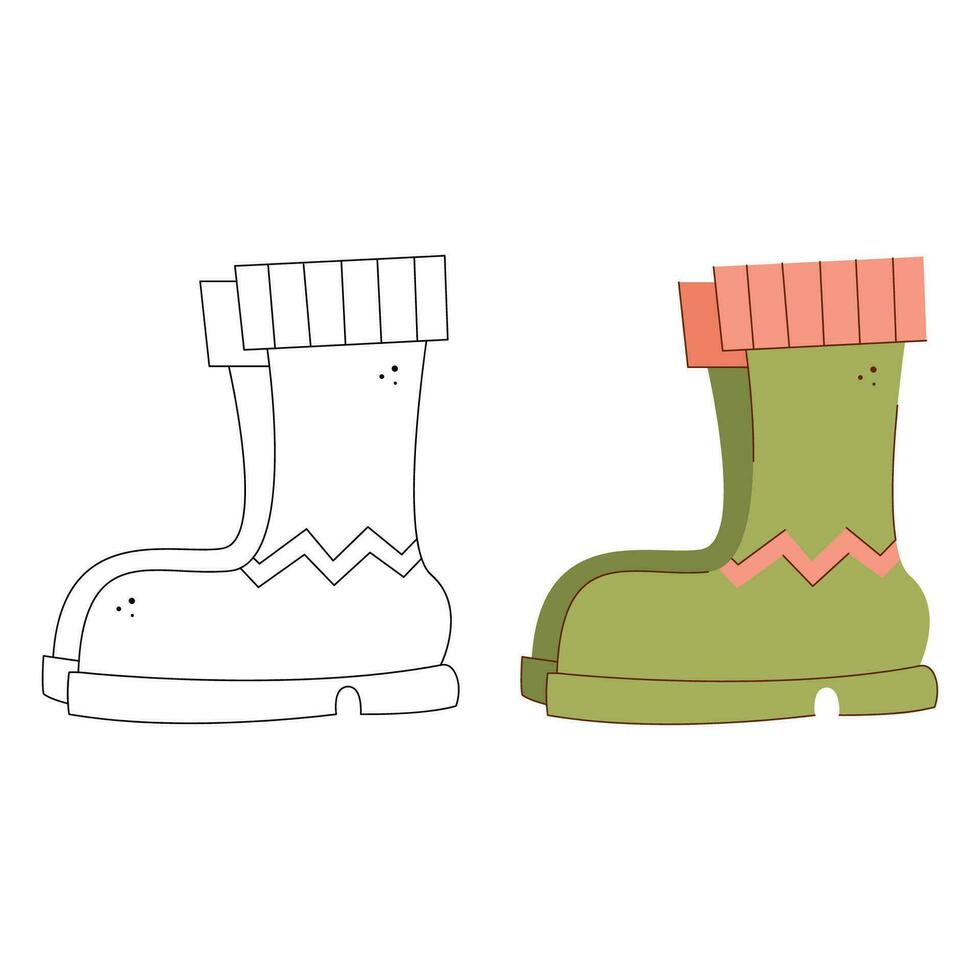 caoutchouc bottes avec zigzag. noir et blanc et Couleur clipart vecteur illustration.