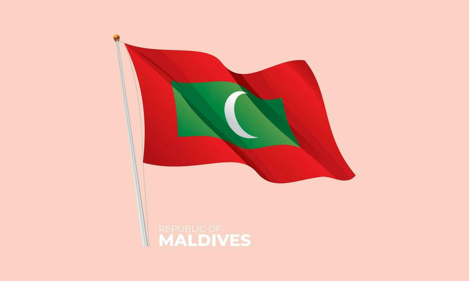 Maldives drapeau agitant à le mât de drapeau. vecteur 3d