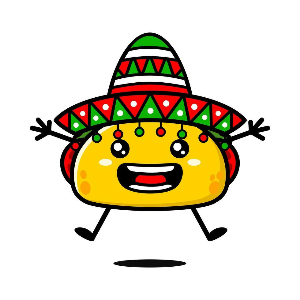 mignonne tacos dessin animé personnage avec sombrero chapeau vecteur