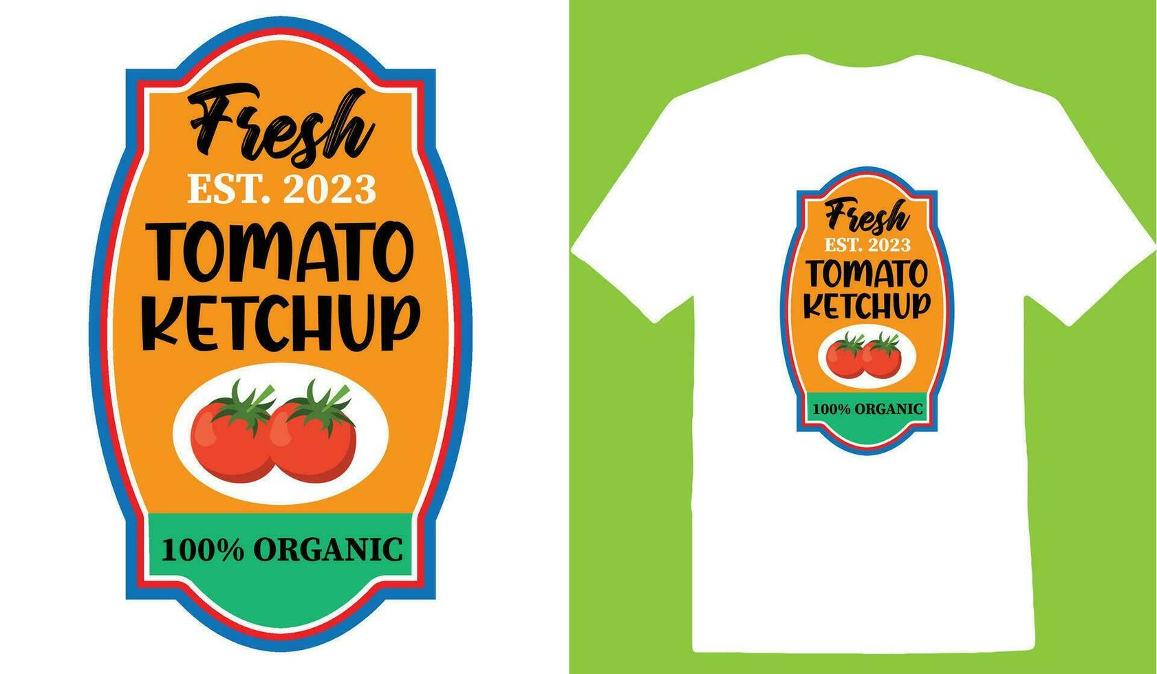 Frais est. 2023 tomate ketchup 100 biologique T-shirt vecteur