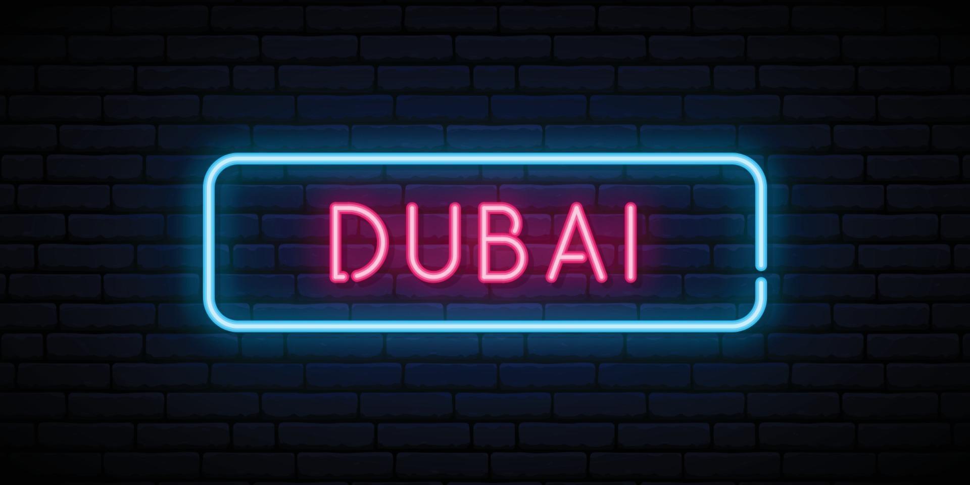 enseigne au néon de dubaï. enseigne lumineuse. vecteur