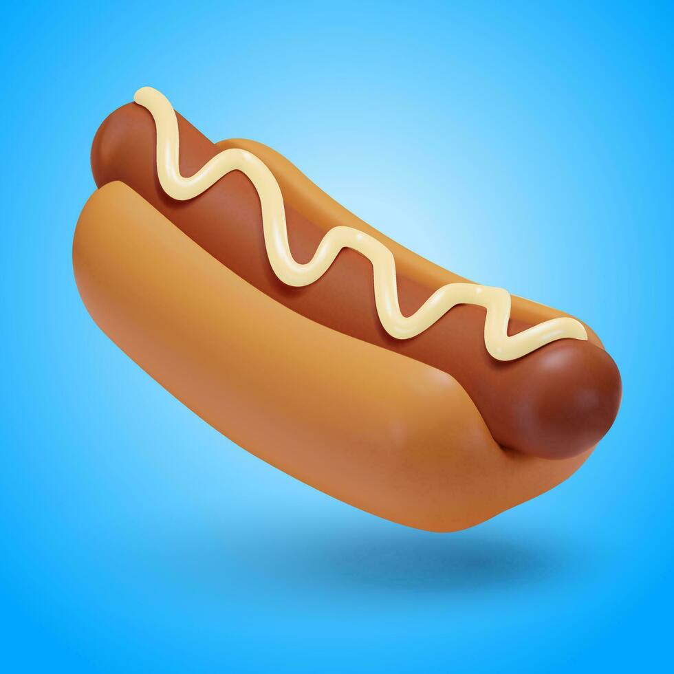 3d le rendu de une chaud chien avec blanc sauce, Mayonnaise. vite aliments. gras, mauvais pour la santé, mauvais pour la santé aliments. brillant illustration dans dessin animé, Plastique, argile 3d style. isolé sur une blanc Contexte. vecteur