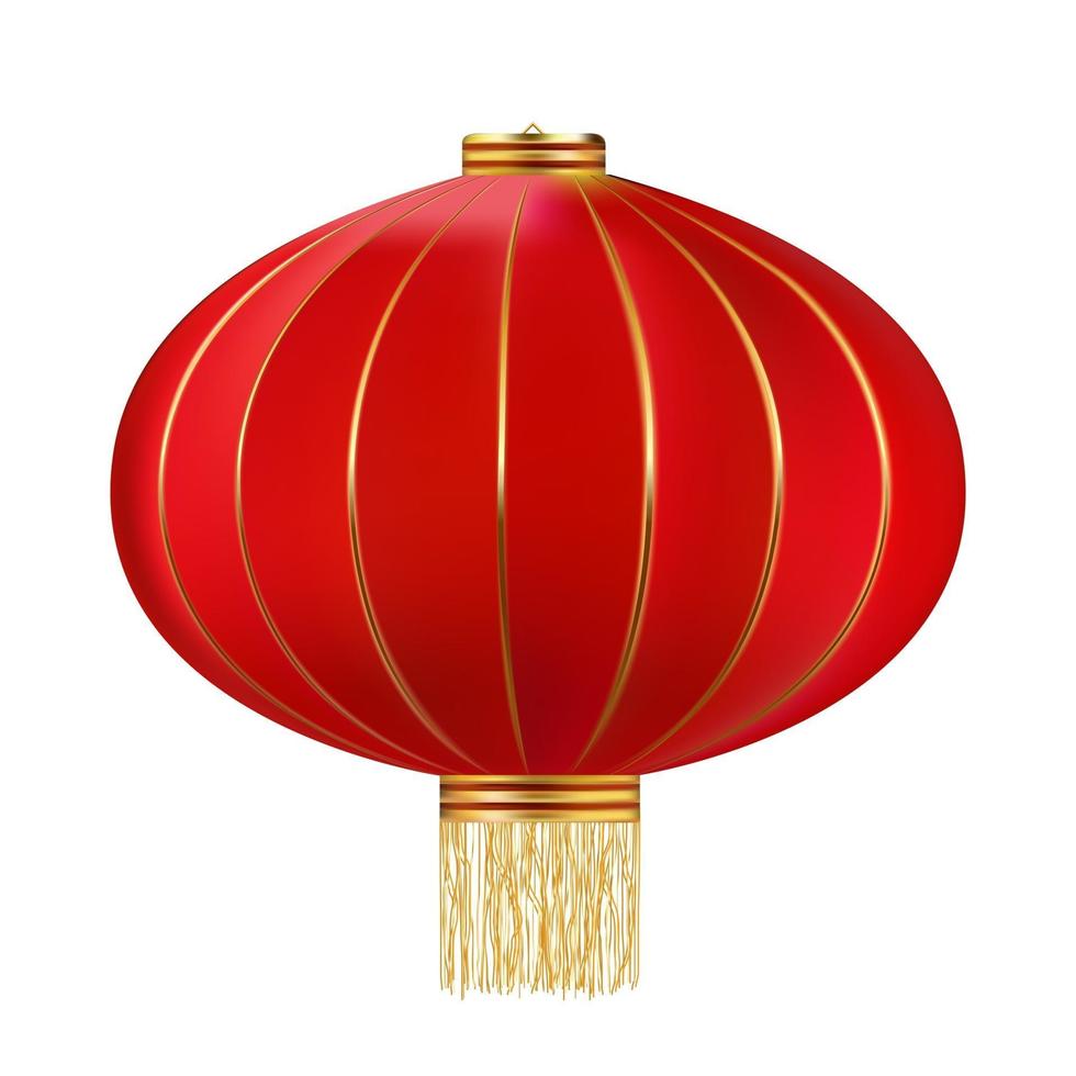 Lanterne chinoise suspendue rouge 3d réaliste isolée sur fond blanc. élément de design pour la célébration du nouvel an chinois. eps10 vecteur