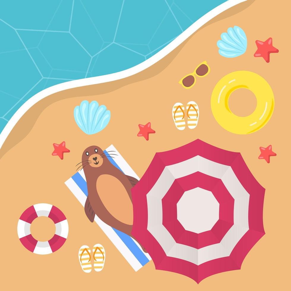 concept de conception de bannière de vecteur d'été sur la plage avec des éléments d'été.