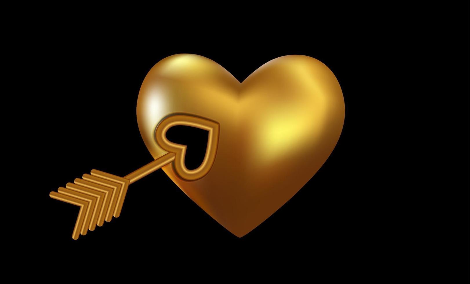 coeur avec la flèche dorée de cupidon. élément de conception 3d réaliste. illustration vectorielle eps10 vecteur