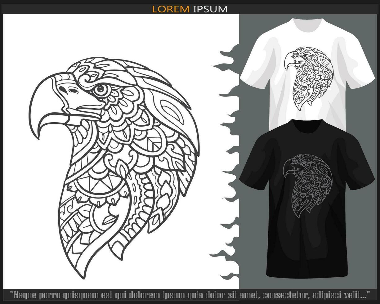 Aigle tête mandala les arts isolé sur noir et blanc t chemise. vecteur