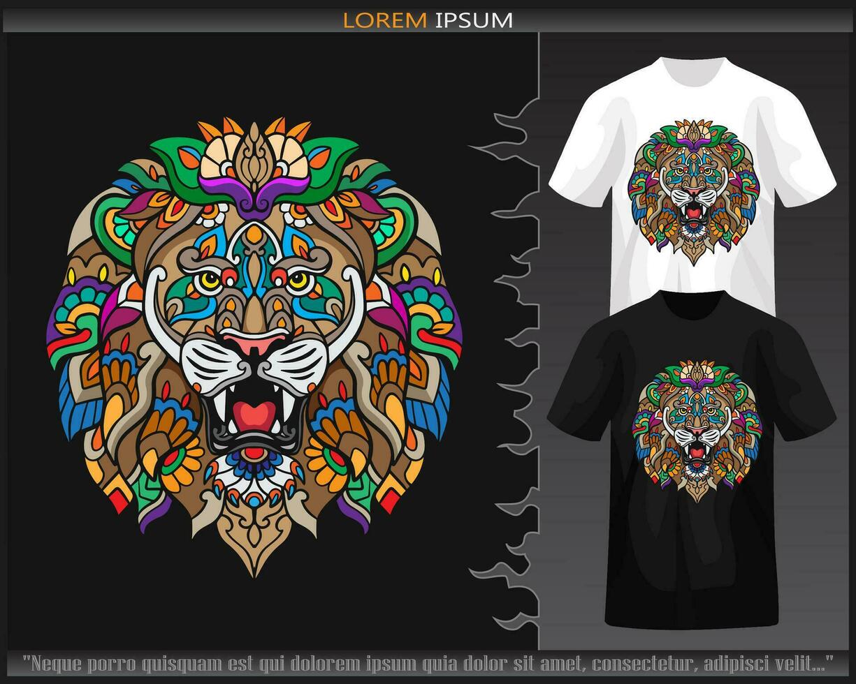 coloré Lion tête mandala les arts isolé sur noir et blanc t chemise. vecteur